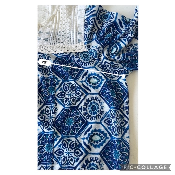 Suzanne Betro  2X Crochet Boho Top  Blue Floral Short Sleeve TOP TUNIC - Picture 8 of 10